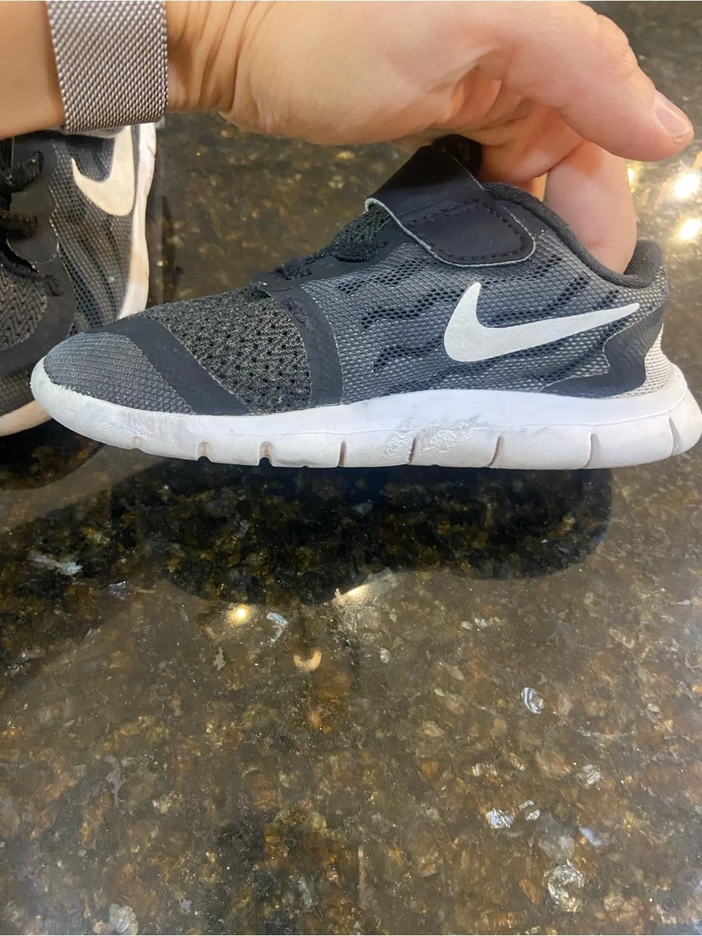 Nike Kids Black and White Velcro Mesh Sneakers